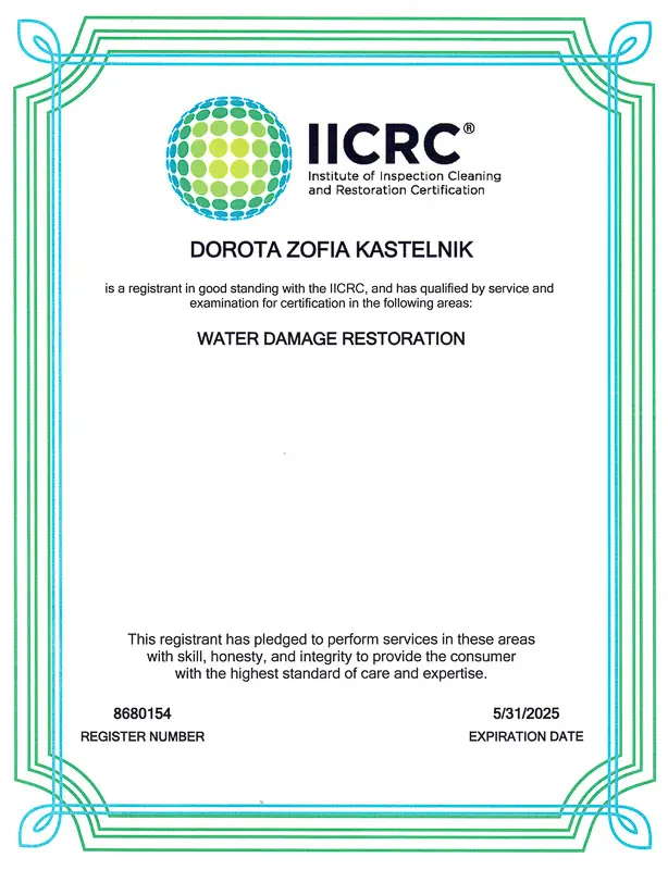 Certyfikat IICRC dla Doroty Kastelnik, 2025